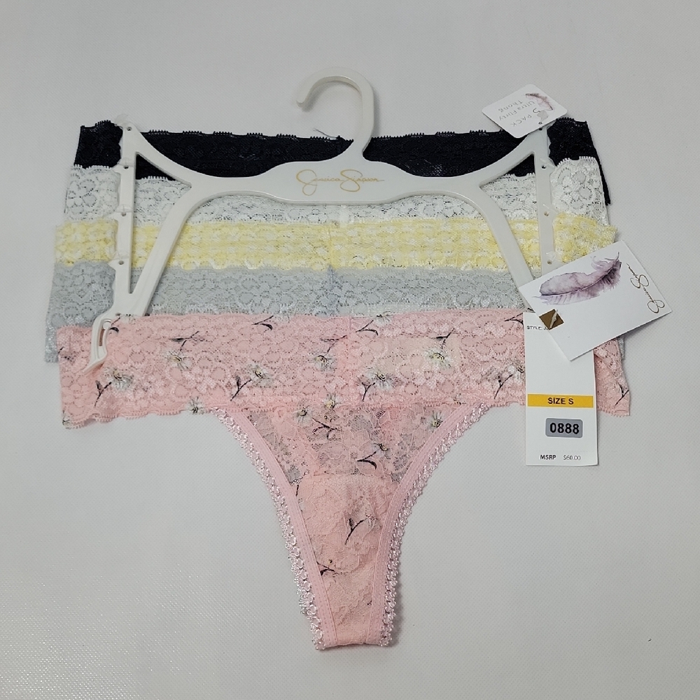 Jessica Simpson Floral Lace Panty Set - Pink, Gray, Yellow